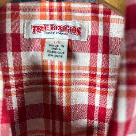 True Religion Shirt Mens Large Western Pearl Snap Long Sleeve Plaid Cotton Cuff - Picture 2 of 16